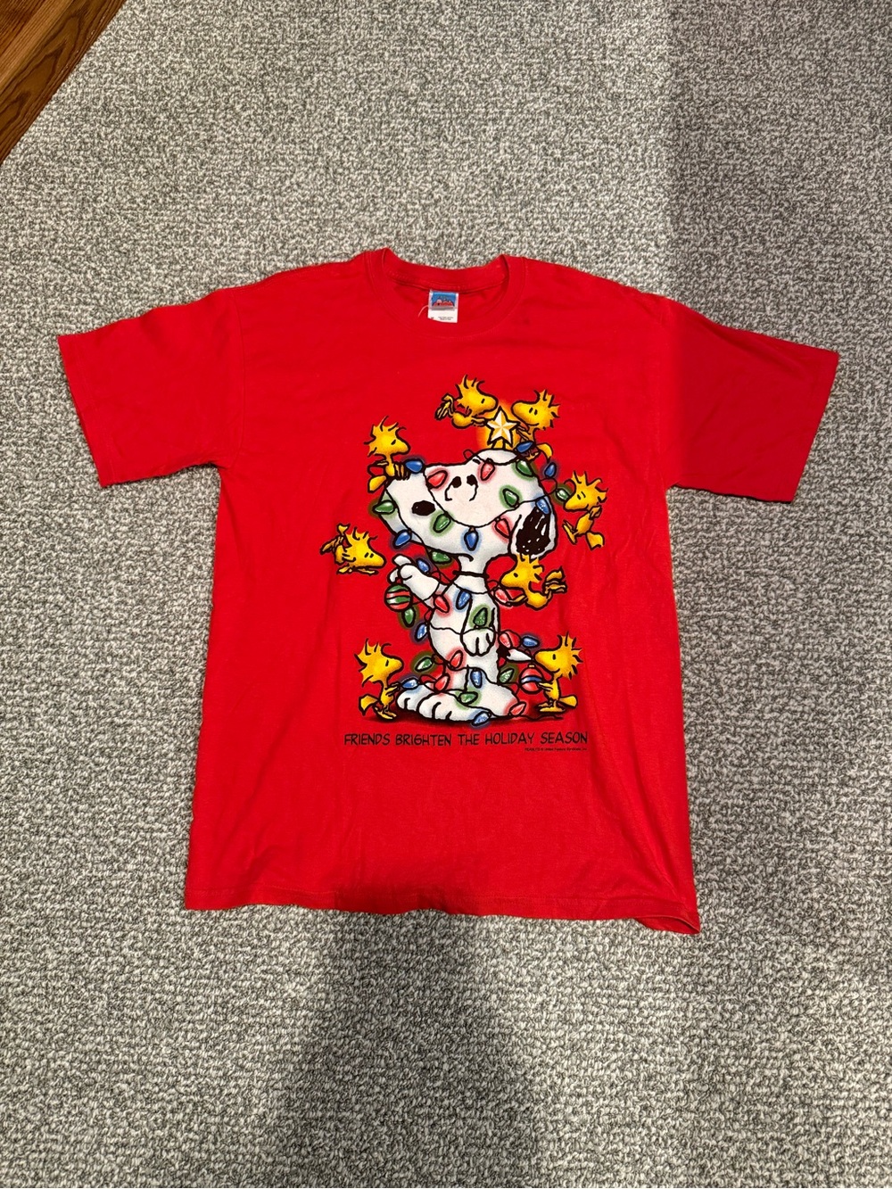 Vintage Peanuts Snoopy Woodstock Christmas Lights Red Shirt